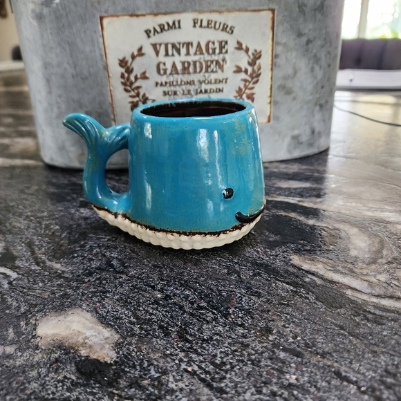 Cute Whale Pottery mug Aqua 8 ozs - Picture 2 of 6